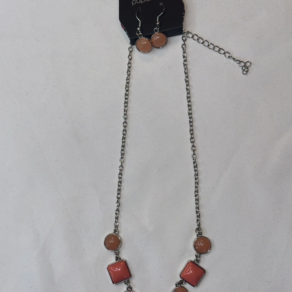 Silver and Pink Geometric Necklace - Picture 5 of 6